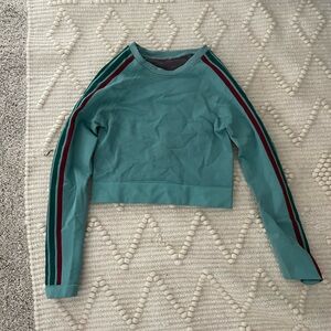 Teal Long Sleeve Top with Striped Sleeves